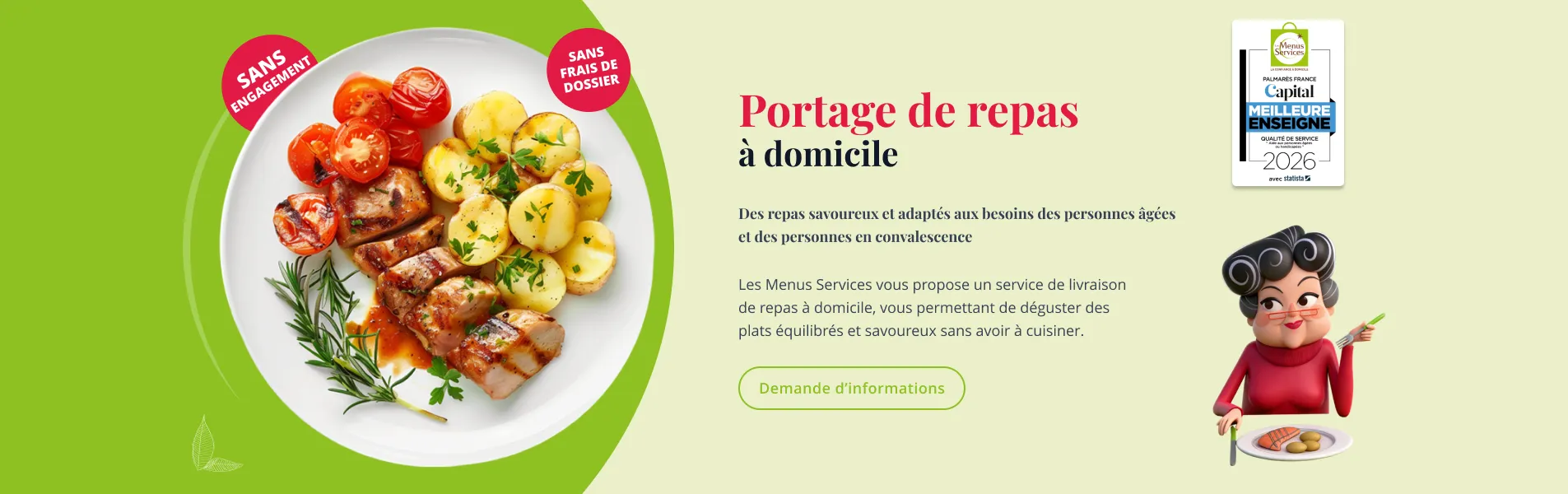 Portage de repas à domicile adaptés aux besoins des personnes âgées - Les Menus Services
