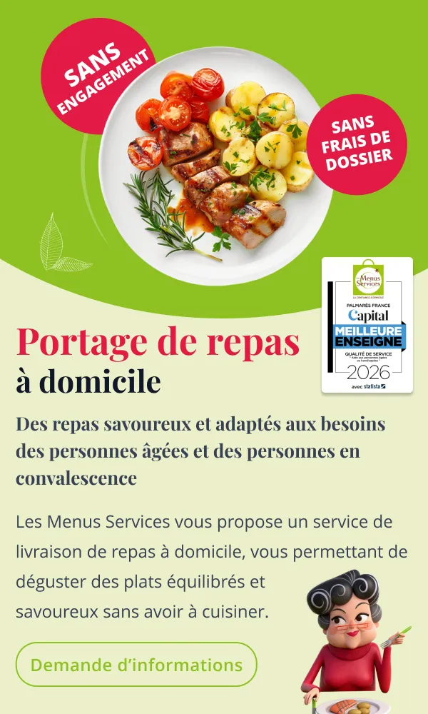 Portage de repas à domicile adaptés aux besoins des personnes âgées - Les Menus Services
